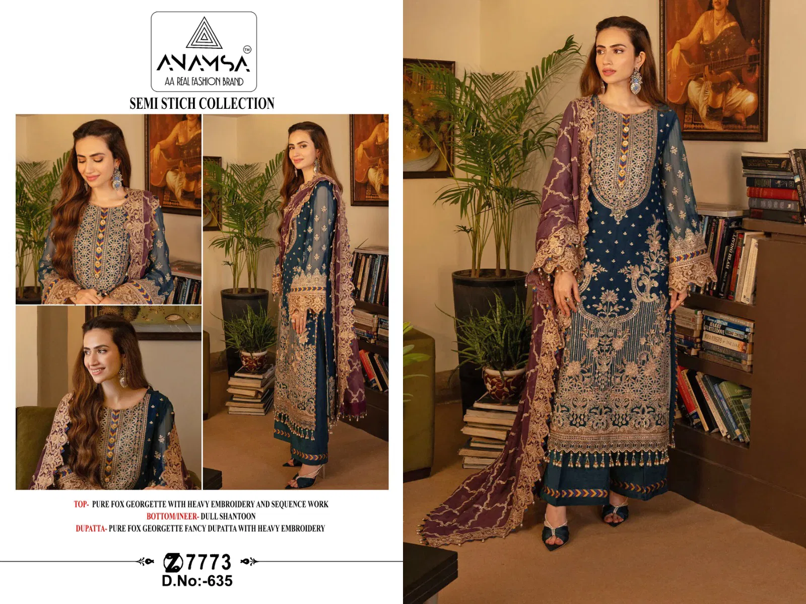 Anamsa 635 Georgette Embroidery Pakistani Suit Wholesalers Online